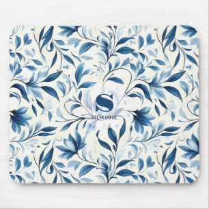 Elegante Blue Paisley Blätter - Weißer Hintergrund Mousepad
