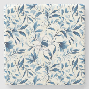 Elegante Blue Paisley Blätter - Weißer Hintergrund Steinuntersetzer