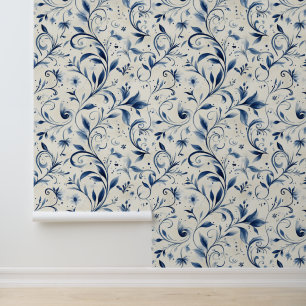 Elegante Blue Paisley Blätter - Weißer Hintergrund Tapete