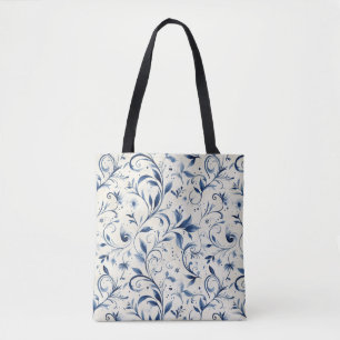 Elegante Blue Paisley Blätter - Weißer Hintergrund Tasche