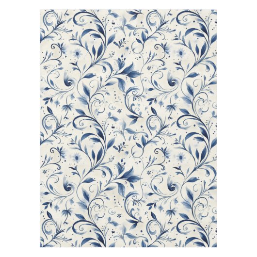 Elegante Blue Paisley Blätter - Weißer Hintergrund Tischdecke (Vorderseite)