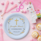 Elegante Blue & Peach Floral Gold Bestätigung Pappteller (Party)