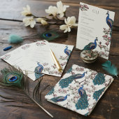 Elegante Blue Peacock and Magnolia Blume Hochzeit Einladung
