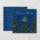 Elegante Blue Peacock Animal Print Baby Dusche Einladung (Vorne/Hinten)