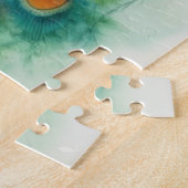 Elegante Blue Peacock Pink-Blume Puzzle (Seite)