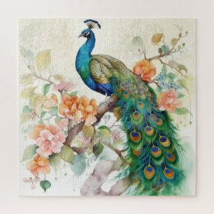 Elegante Blue Peacock Pink-Blume Puzzle