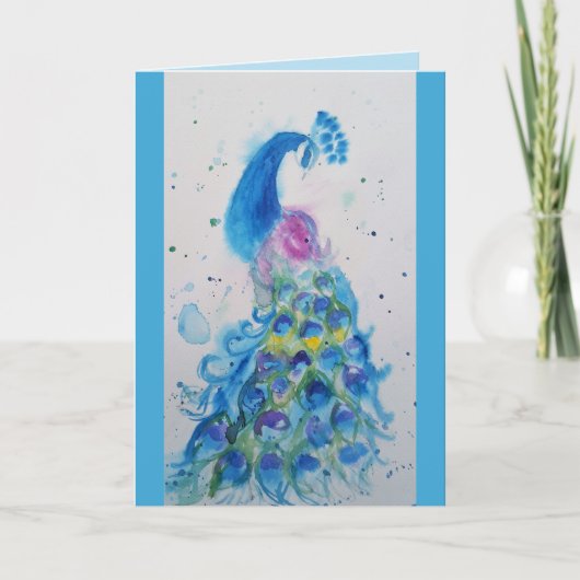 Elegante Blue Peacock Watercolor Geburtskarte Karte (Vorderseite)