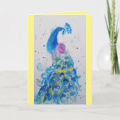 Elegante Blue Peacock Watercolor Geburtskarte Karte (Vorderseite)