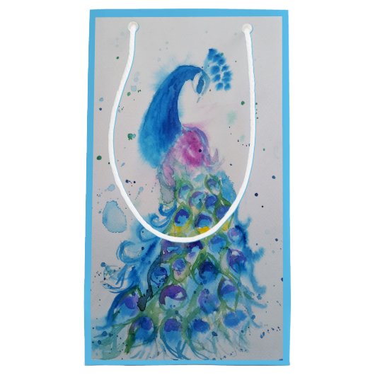 Elegante Blue Peacock Watercolor-Vogelgeschenktasc Kleine Geschenktüte (Vorderseite)