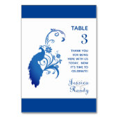 Elegante Blue Peacock Wedding Table Card Tischnummer (Vorderseite)