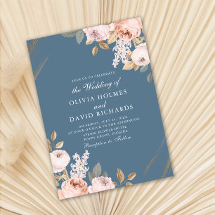 Elegante Blue Peony Rose Hochzeit Einladung