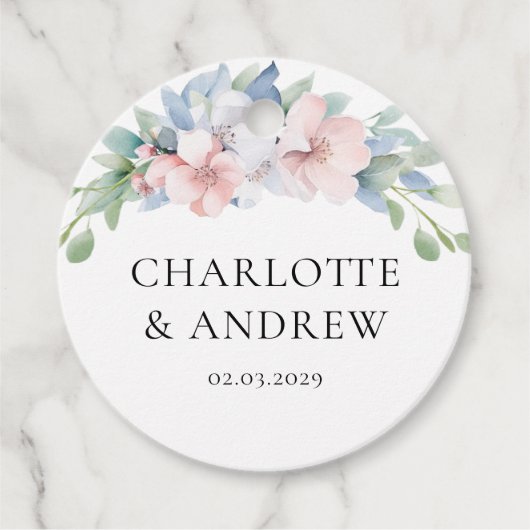 Elegante Blue Pink Blume Hochzeit Geschenkanhänger (Vorderseite)