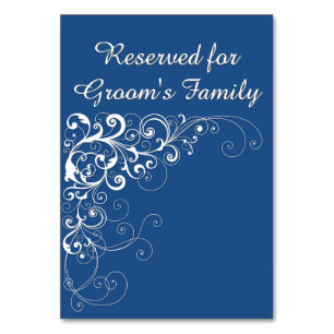 Elegante Blue Reservierte Hochzeitskarte Tischnummer