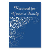 Elegante Blue Reservierte Hochzeitskarte Tischnummer (Rückseite)