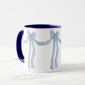 Elegante Blue Ribbon Satin Look Hübsch Girly Tasse (Vorderseite Links)