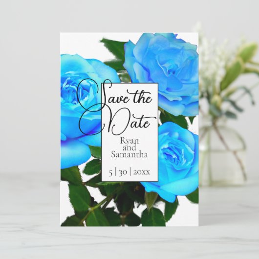 Elegante Blue Rose aquamarine Rose Save The Date (Stehend Vorderseite)