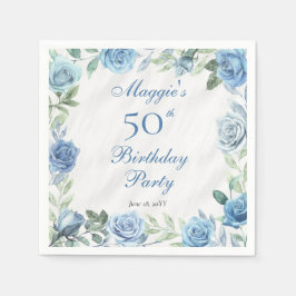 Elegante Blue Rose Blumenrahmen 50. Geburtstagspar Serviette