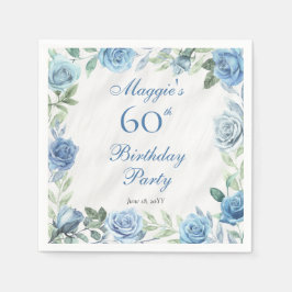 Elegante Blue Rose Blumenrahmen 60. Geburtstagspar Serviette