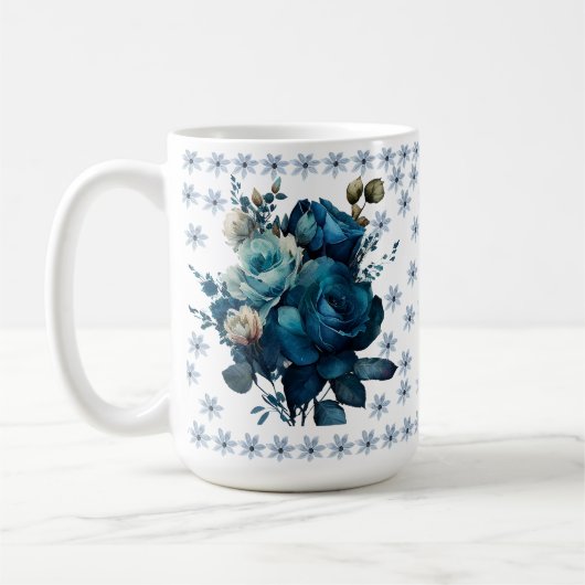 Elegante Blue Rose Bouquet Tasse (Links)