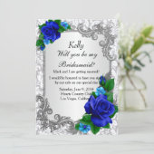 Elegante Blue Rose Bridesmaid Card Einladung (Stehend Vorderseite)