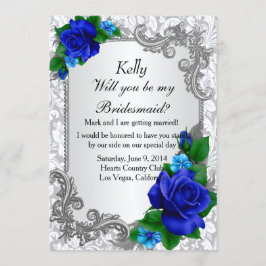 Elegante Blue Rose Bridesmaid Card Einladung