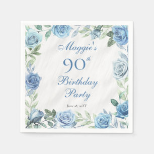 Elegante Blue Rose Floral Frame 90. Geburtstagspar Serviette