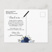 Elegante Blue Rose & Foto Wedding Save the Date Ankündigungspostkarte (Rückseite)