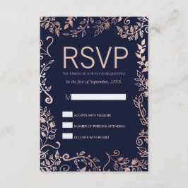 Elegante Blue Rose Gold Floral RSVP Cards