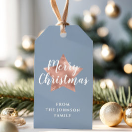 Elegante Blue Rose Gold Star Weihnachten Geschenkanhänger