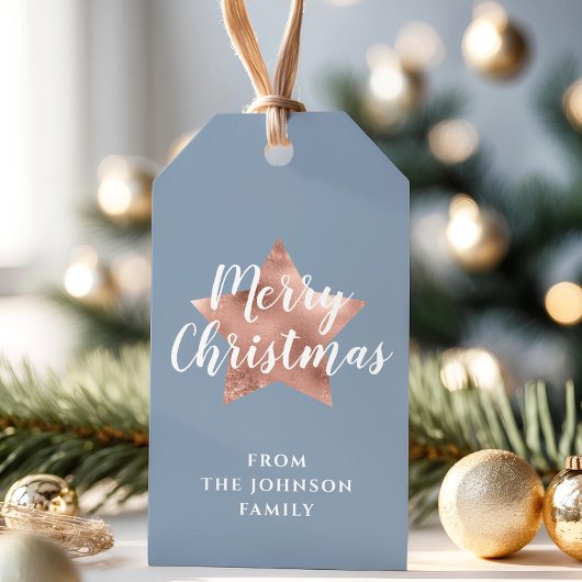 Elegante Blue Rose Gold Star Weihnachten Geschenkanhänger