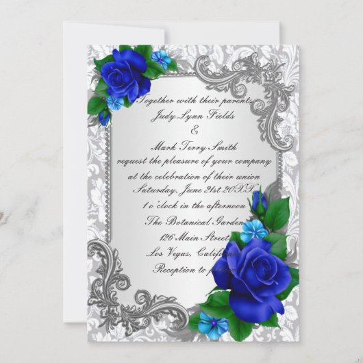 Elegante Blue Rose Hochzeit Einladung (Vorderseite)