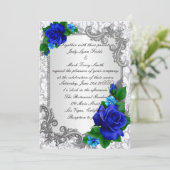 Elegante Blue Rose Hochzeit Einladung (Stehend Vorderseite)