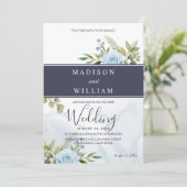 Elegante Blue Rose Hochzeit Einladung (Stehend Vorderseite)