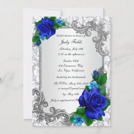 Elegante Blue Rose Hochzeiten Brautparty Einladung (Vorderseite)