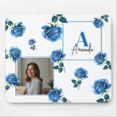 Elegante Blue Rose Monogram Custom Mama Mousepad (Vorne)