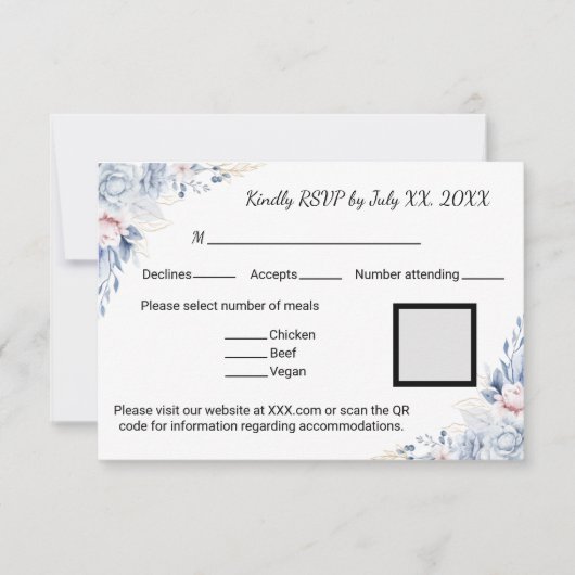 Elegante Blue Rose RSVP Karte (Vorderseite)