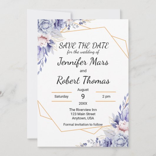 Elegante Blue Rose Save The Date (Vorderseite)