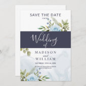 Elegante Blue Rose Save The Date (Vorne/Hinten)