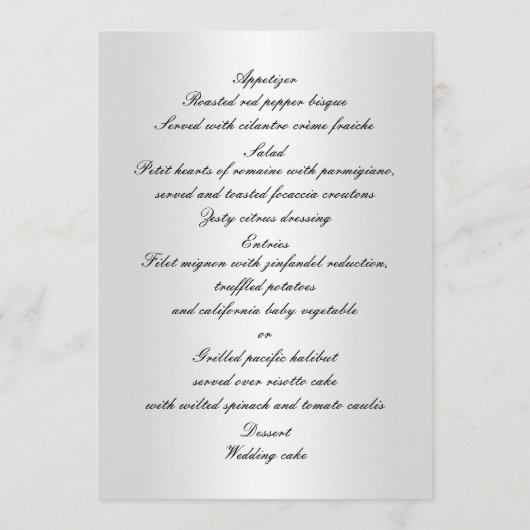 Elegante Blue Rose Wedding Menu Card Menükarte (Rückseite)