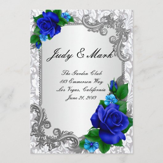 Elegante Blue Rose Wedding Menu Card Menükarte (Vorderseite)