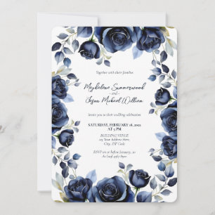 Elegante Blue Rose Weiße Hintergrundhochzeit Einladung