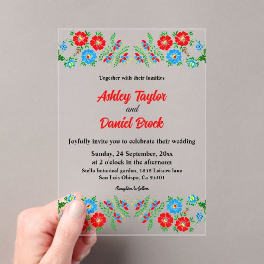 Elegante Blue Rote Rosen Botanische Hochzeit mit F Acryleinladungen (Insitu (Handheld))