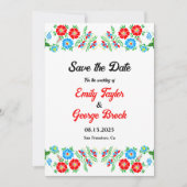 Elegante Blue Rote Rosen Botanische Hochzeit mit F Save The Date (Vorderseite)