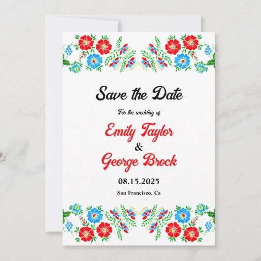 Elegante Blue Rote Rosen Botanische Hochzeit mit F Save The Date (Vorderseite)