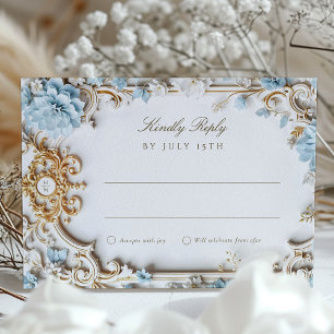 Elegante Blue RSVP-Karte mit barockem Gold Einladung