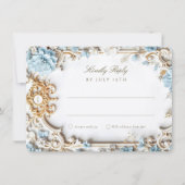 Elegante Blue RSVP-Karte mit barockem Gold Einladung (Vorderseite)