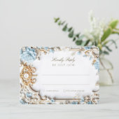 Elegante Blue RSVP-Karte mit barockem Gold Einladung (Stehend Vorderseite)