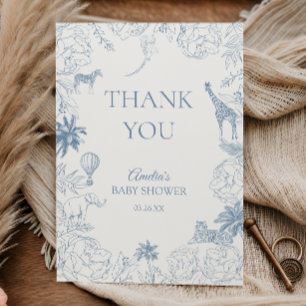 Elegante Blue Safari Dschungeltiere Baby Shower Dankeskarte
