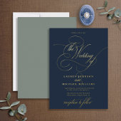 Elegante Blue Sage Gold Moderne kalligraphische Ho Folieneinladung