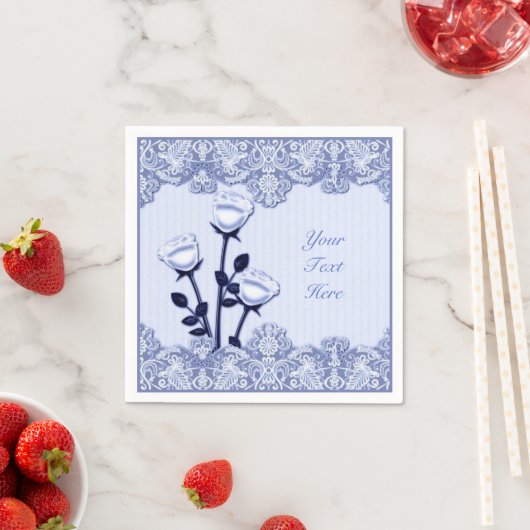 Elegante Blue Satin Rose und Lace Napkins Serviette (Beispiel)